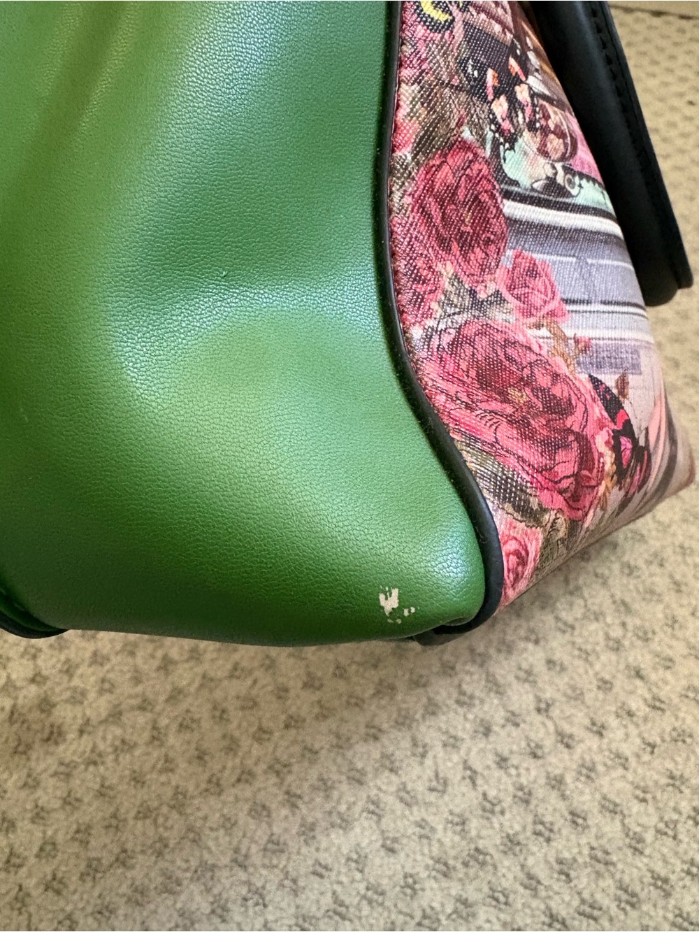 Nicole Lee Red, Green & Black Women's Satchel Handbag with Café Print - Picture 8 of 8